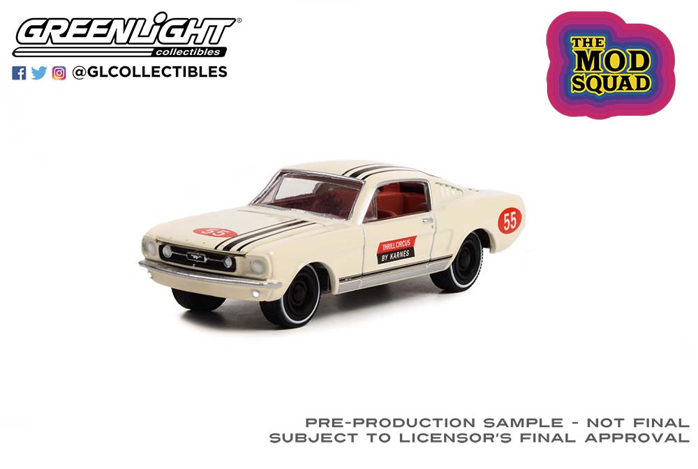 PRE-ORDER 1:64 Hollywood Series 36 – The Mod Squad (1968-73 TV Series) – 1967 Ford Mustang Fastback #55 – Thrill Circus By Karnes