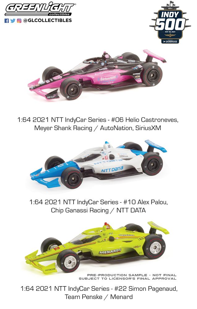 2021 Indianapolis 500 PODIUM PACK  Castroneves-Palou-Pagenaud 1/64 Greenlight 