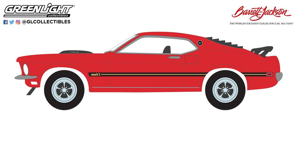 PRE-ORDER 1:64 Barrett-Jackson ‘Scottsdale Edition’ Series 11 – 1969 Ford Mustang Custom Fastback (Lot #765.1) – Race Red with Black Hood
